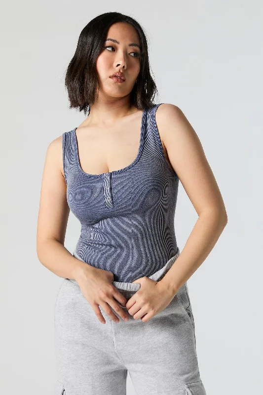 Ribbed Henley Tank Bodysuit cutout tank top