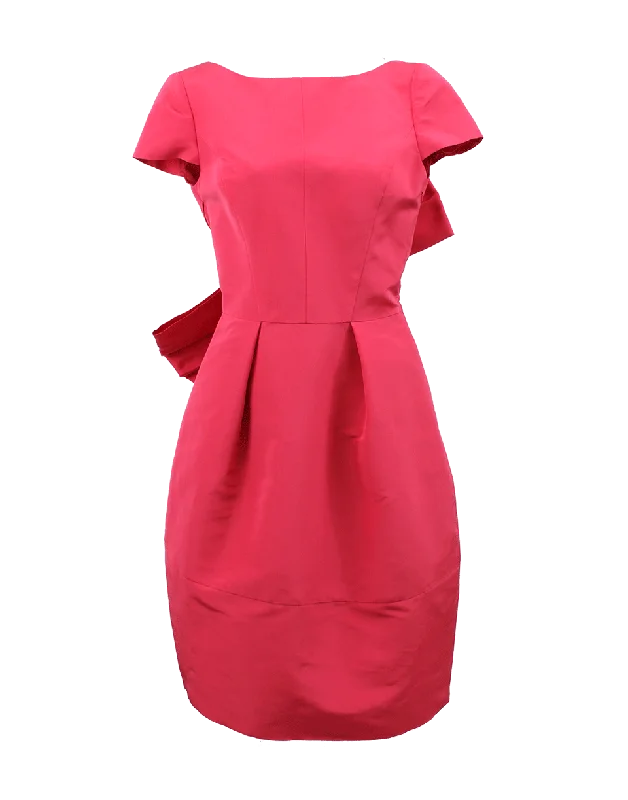 Bow Back Front Pleat Dress Pencil Office Professional