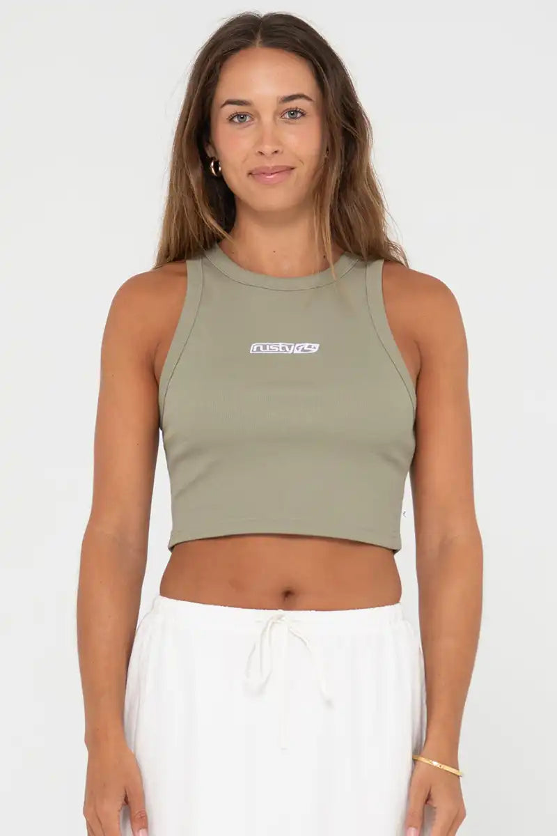 Rusty Women's Contrast Racer Tank in Faded Pistachio seamless tank top