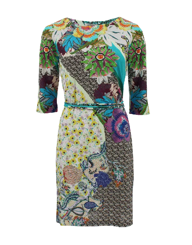 Quarter Sleeve Mix Floral Dress Tunics Summer linen