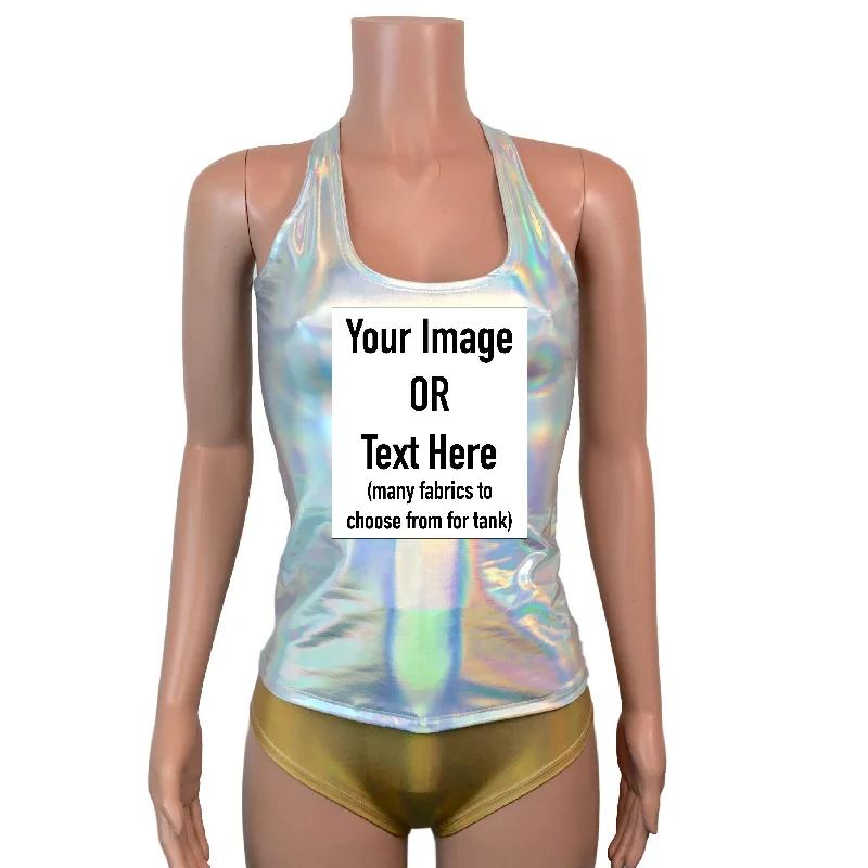 Design Your Own - Custom Image or Text on Tank Top - Choose Tank Color - Women's Sparkle Tank or Holographic ribbed tank top