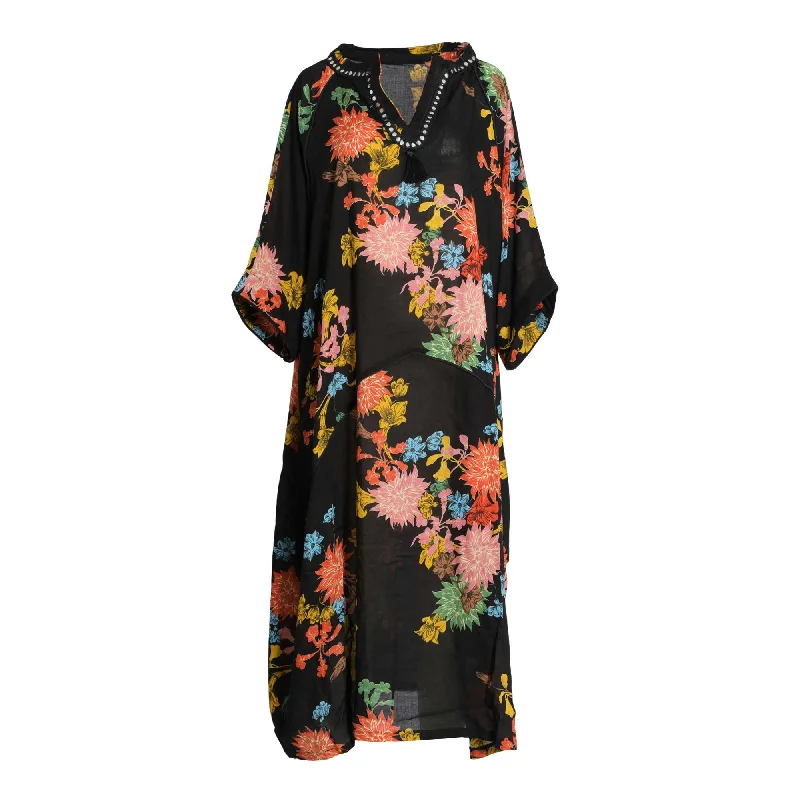 Fahm Women's Black/Floral Dress, Free Size Tunics Satin smooth