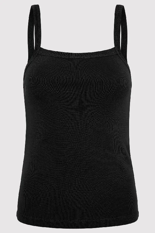 ORGANIC COTTON SQUARE NECK TANK - BLACK ivory tank top