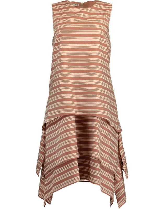 Striped Crewneck Tiered Dress Boatneck Modish Everyday