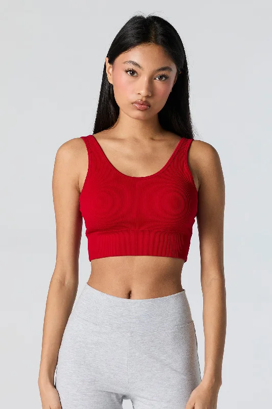 Seamless Ribbed Scoop Neck Cropped Tank with Built-in Cups peekaboo tank top