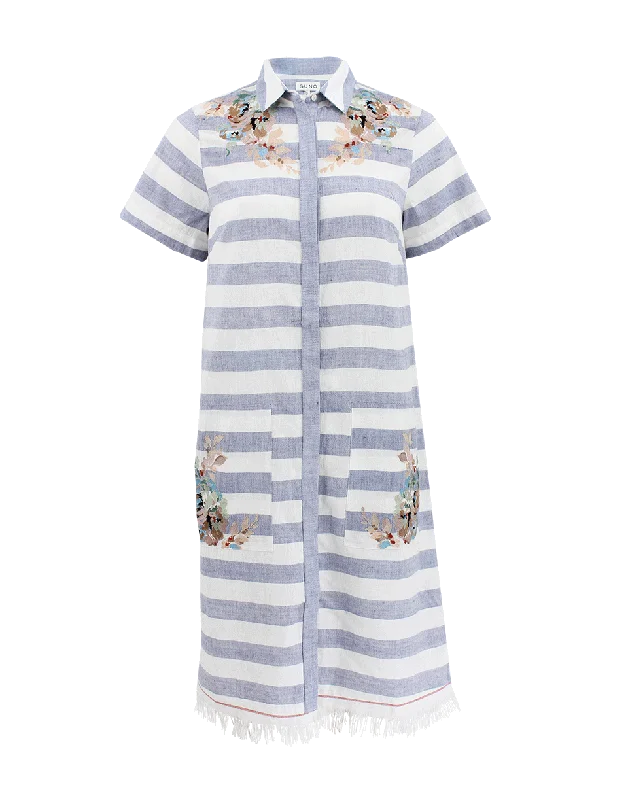 Short Sleeve Stripe Button Down Dress Tunics Hiking breathable