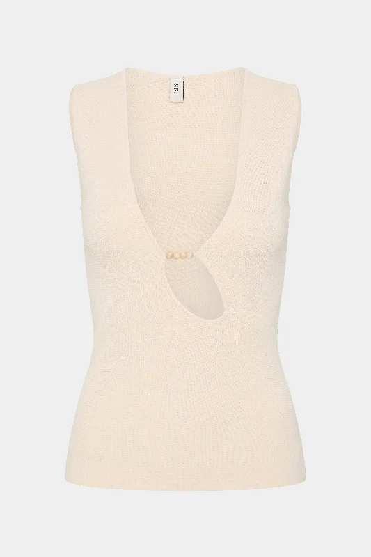 KINETIC BEADED TANK - ECRU scoop neck tank