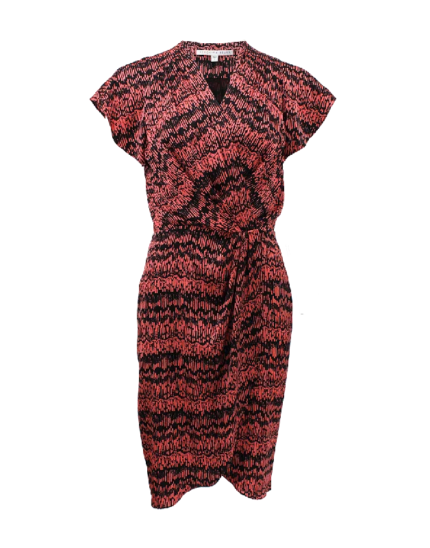 V-Neck Ruched Rain Print Dress Tunics Chic fashionable