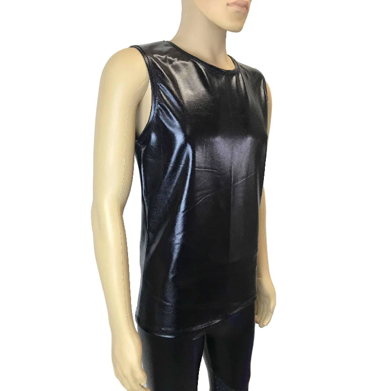 Men's Metallic "Wet Look" Faux-Leather Tank, Muscle Shirt crew neck tank