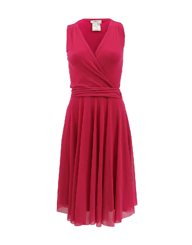 Sleeveless V-Neck Wrap Waist Dress Boatneck Modish Everyday