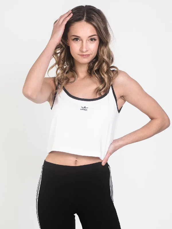 WOMENS CROP TANK W/LOGO - WHITE - CLEARANCE cutout tank top