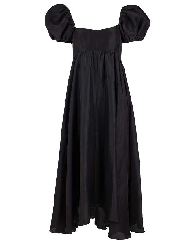 Rory Raw Silk Black Dress Tunics Summer linen