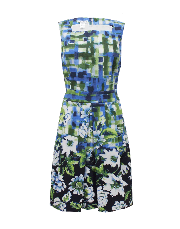 Sleeveless Inverted Pleat Print Dress empire Waist empire