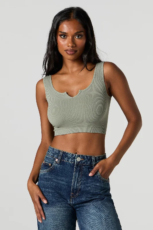 Seamless Scoop Neck Notch Cropped Tank striped tank top