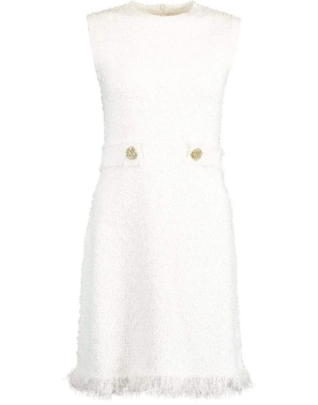 White Sleeveless Tweed Sheath Belted Dress Tunics Business professional