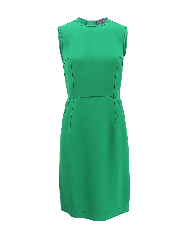 Green Darted Back Zip Dress Tunics Solid Classic