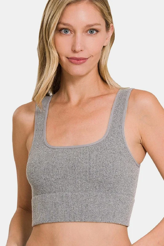 Zenana Ribbed Square Neck Cropped Tank yoga tank top