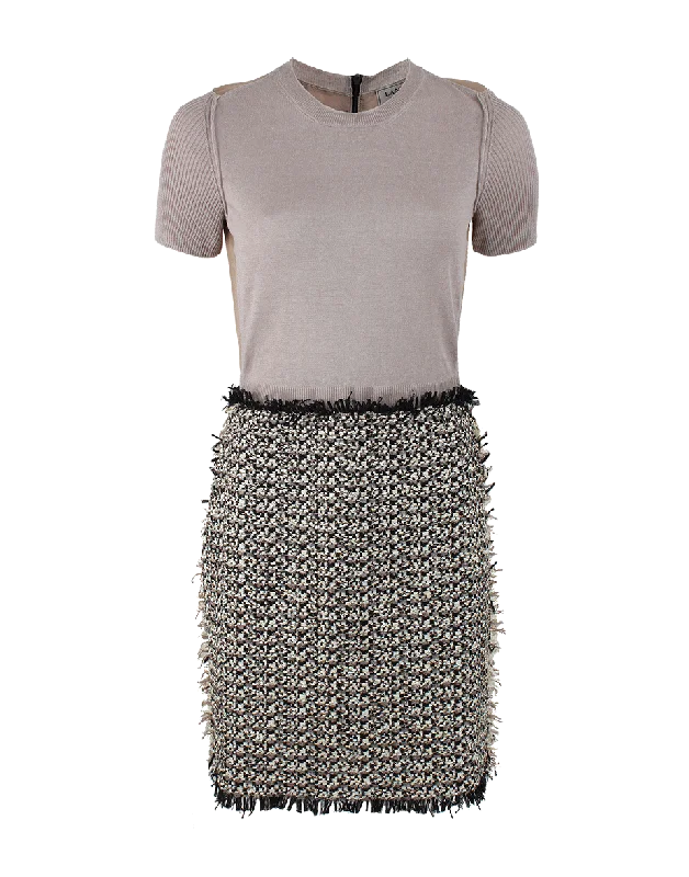 Short Sleeve Silk Back Tweed Skirt Dress Tunics Sophisticated sleek