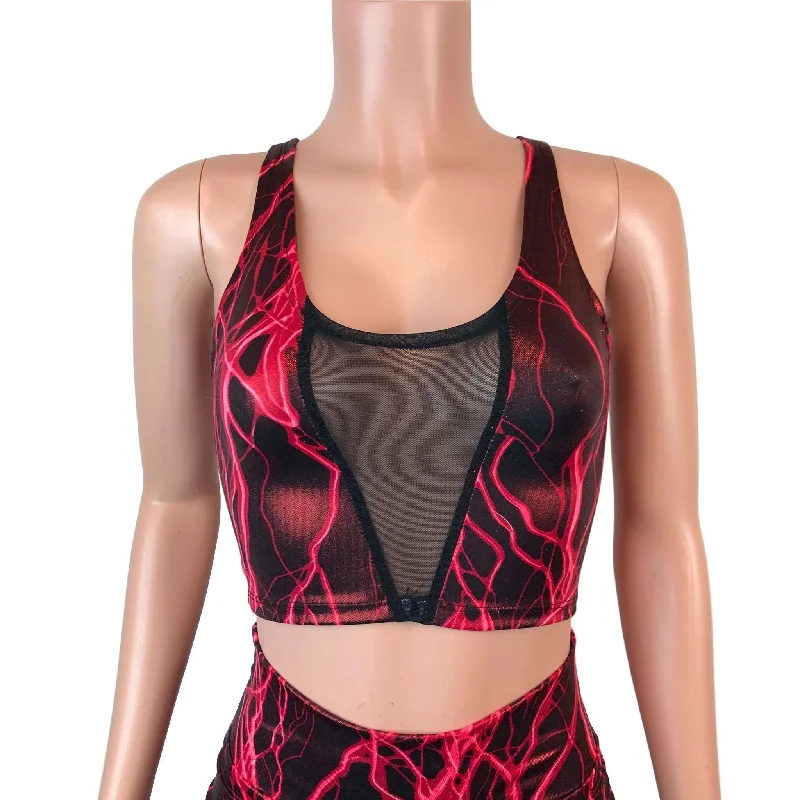 Mesh Inset Crop Tank - Red Lightning Metallic pastel tank top