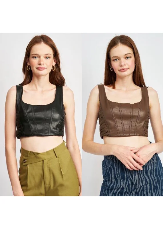 vegan leather bustier crop tank relaxed fit tank