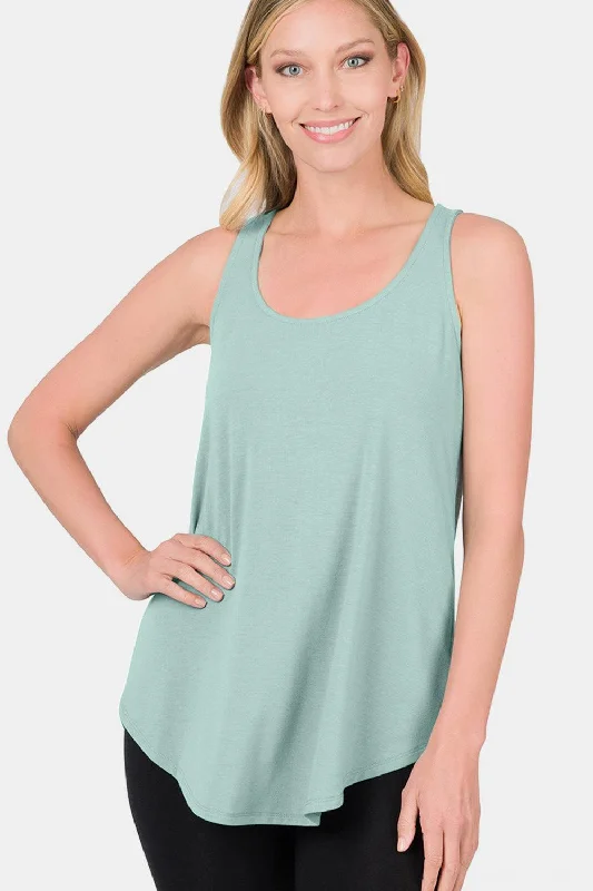 Zenana Round Neck Curved Hem Tank one shoulder tank