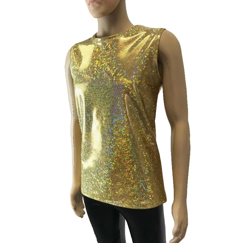 Men's Gold Holographic Shattered Glass Tank Muscle Shirt halter tank top