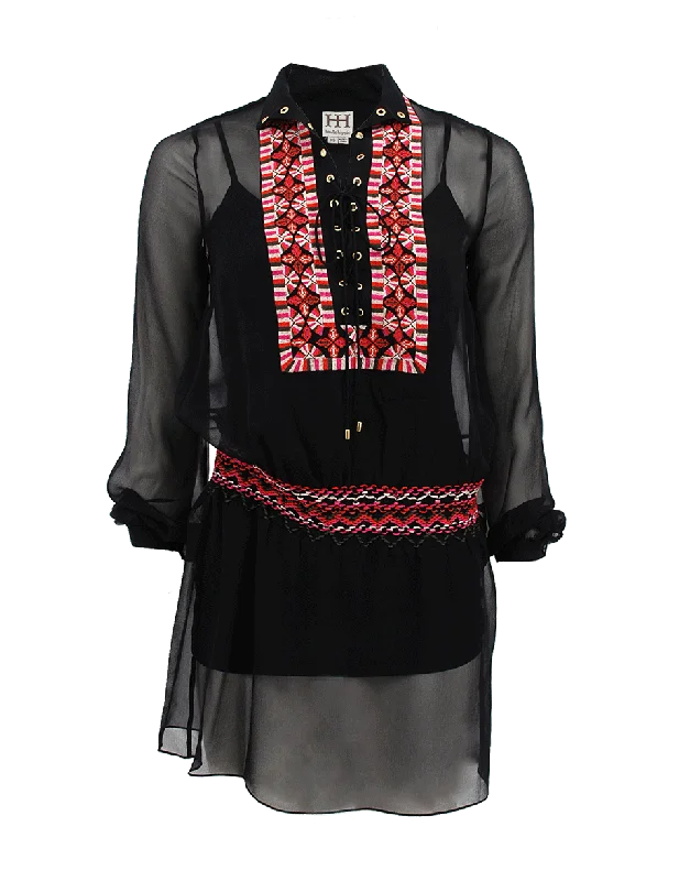 Lace Up Threadwork Dress Tunics Designer luxury