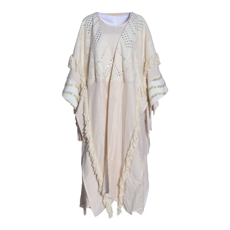 Fahm Dress & Abaya Beige Set, Free Size Tunics Versatile functional