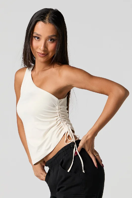 Contour One Shoulder Drawstring Side Tank fitted tank top