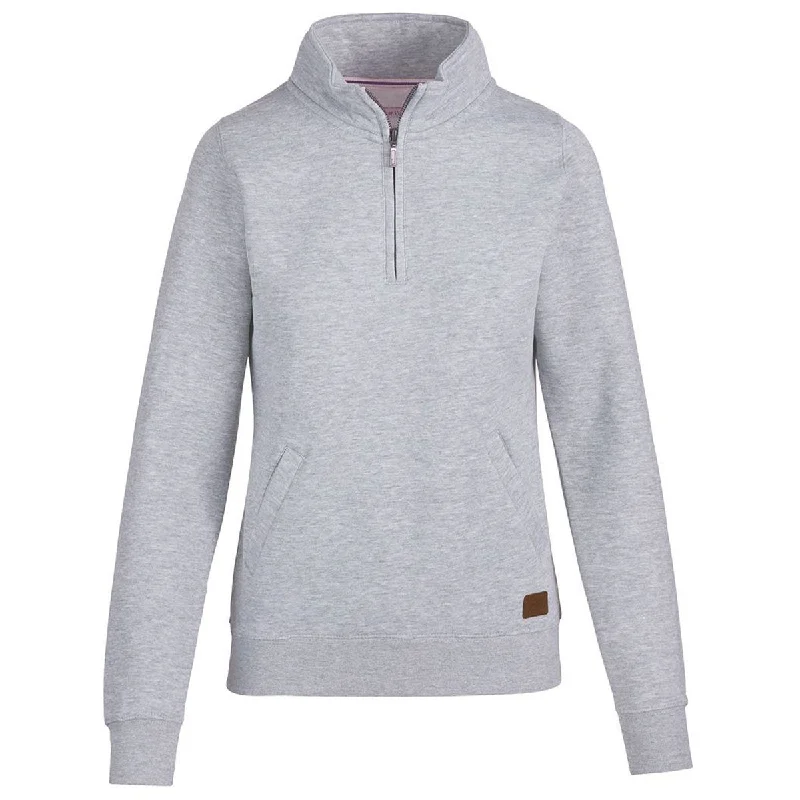 Landway Women's Heather Athletic Grey Rockridge Quarter Zip Fleece Pullover Ribbed Crew Neck