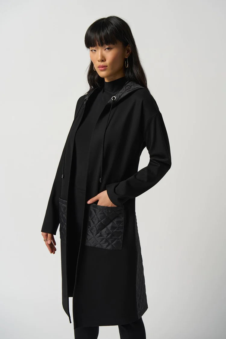 Women's Joseph Ribkoff | Quilted Hooded Long Jacket | Black Tailored Jacket Straight Jacket A-Line Jacket