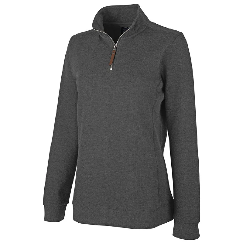 Charles River Women's Charcoal Hudson Quarter Zip Pullover Blouson Sleeve Pullover