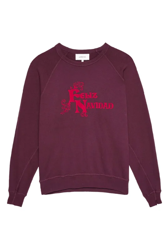 The College Sweatshirt Feliz Navidad Graphic | Mulled Wine Hoodie with Thumb Holes Functional Cozy