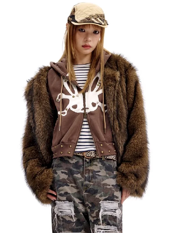 Bunny Skull Fake Two Piece Sweater Jacket【s0000010628】 Faux Fur Fabric Real Fur Fabric Shearling Fabric