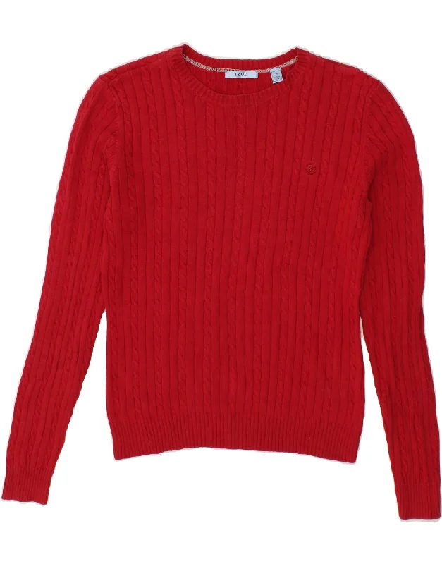 IZOD Womens Boat Neck Jumper Sweater UK 14 Medium Red Cotton Oversized Loose Flowy