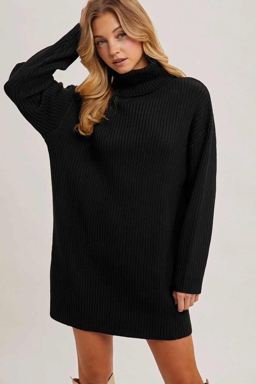 "Nicole" Sweater Dress Turtle Neck Boat Neck Asymmetrical Neck