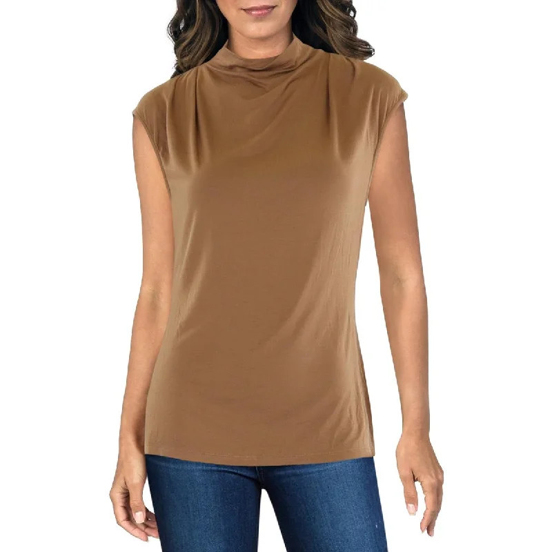 Womens High Neck Sleeveless Pullover Top Mock Neck Pullover