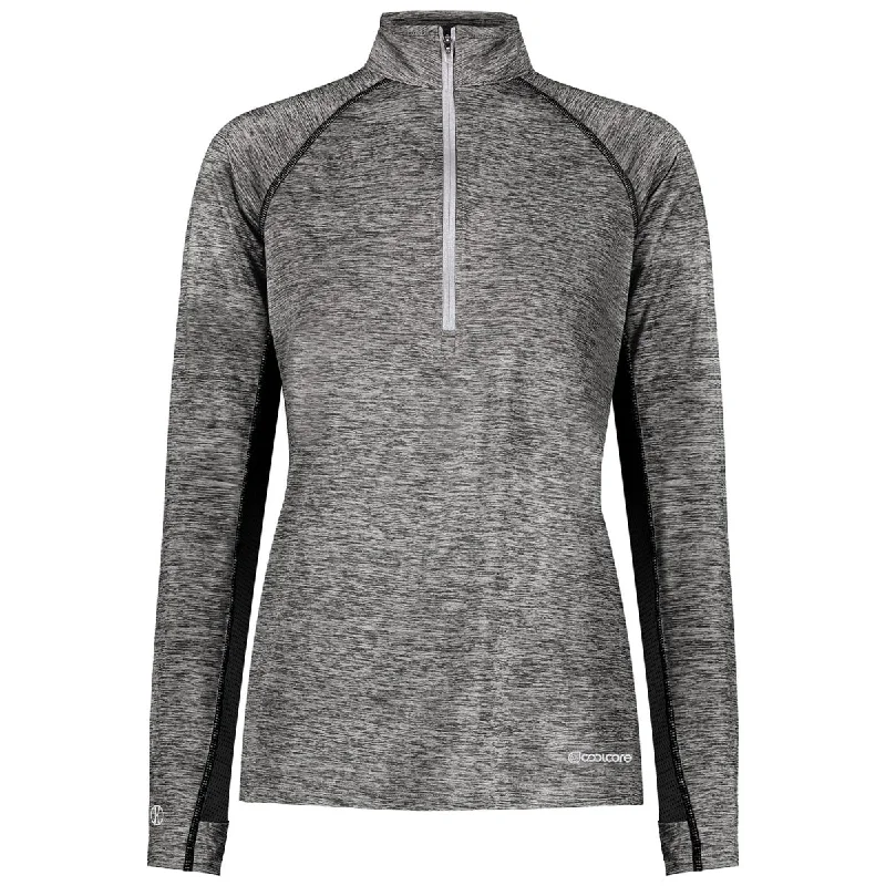 Holloway Women's Black Heather Electrify Coolcore 1/2 Zip Pullover Port Neck Pullover