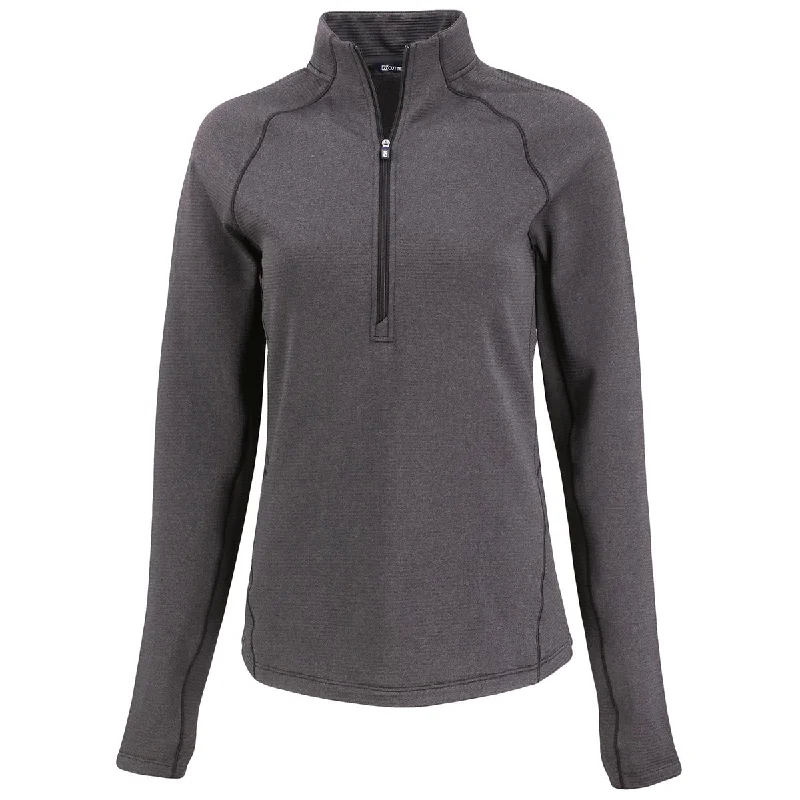 Cutter & Buck Women's Black Heather Peshastin Eco Recycled Half Zip Pullover Bell Sleeve Stylish