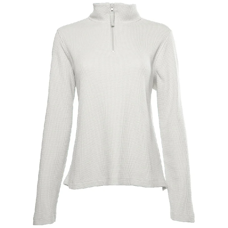 Charles River Women's Ivory Waffle Quarter Zip Pullover Boat Neck Sweater