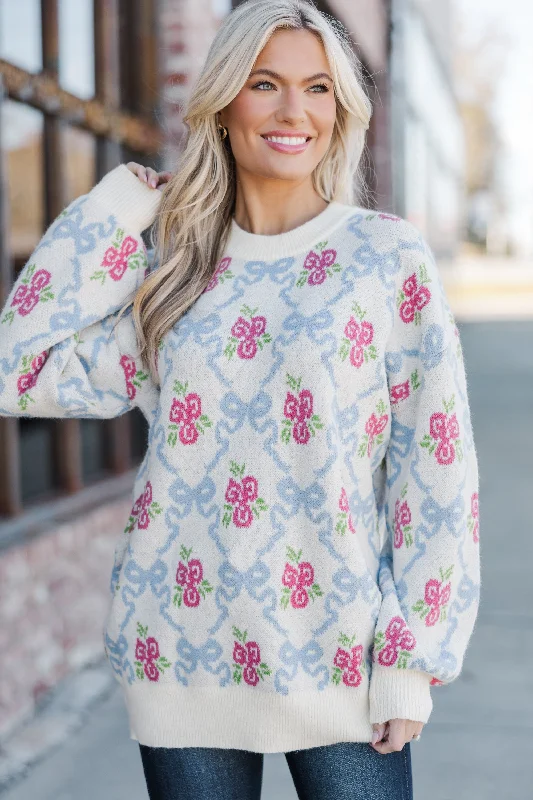 Work It Cream White Floral Sweater Long Sweater Short Sweater Cropped Sweater