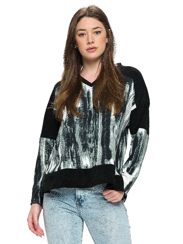 Pullover Colorblock Ribbed Oversized Port Neck Pullover