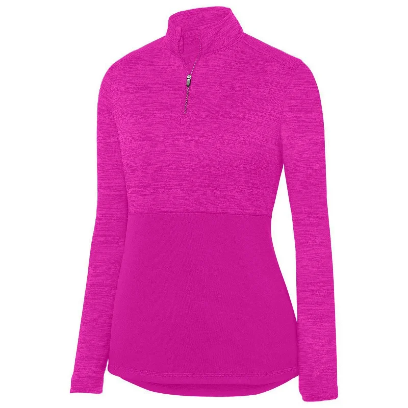 Augusta Women's Power Pink Shadow Tonal Heather Quarter Zip Pullover Chunky Knit Pullover