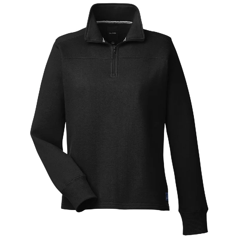 Nautica Women's Black Anchor Quarter-Zip Pullover Ruffle Neck Pullover