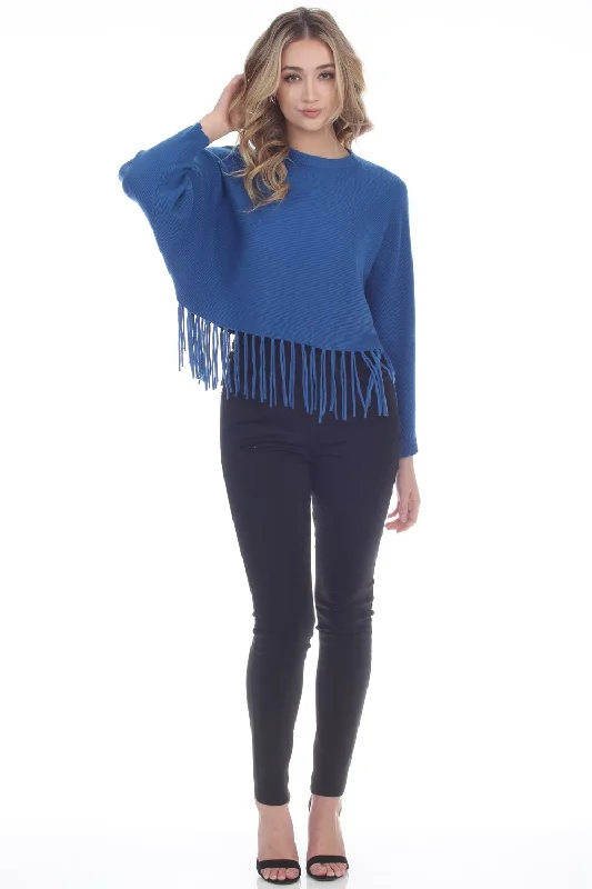 Rochelle Cobalt Fringe Sweater Nylon Fabric Polyester Fabric Spandex Fabric