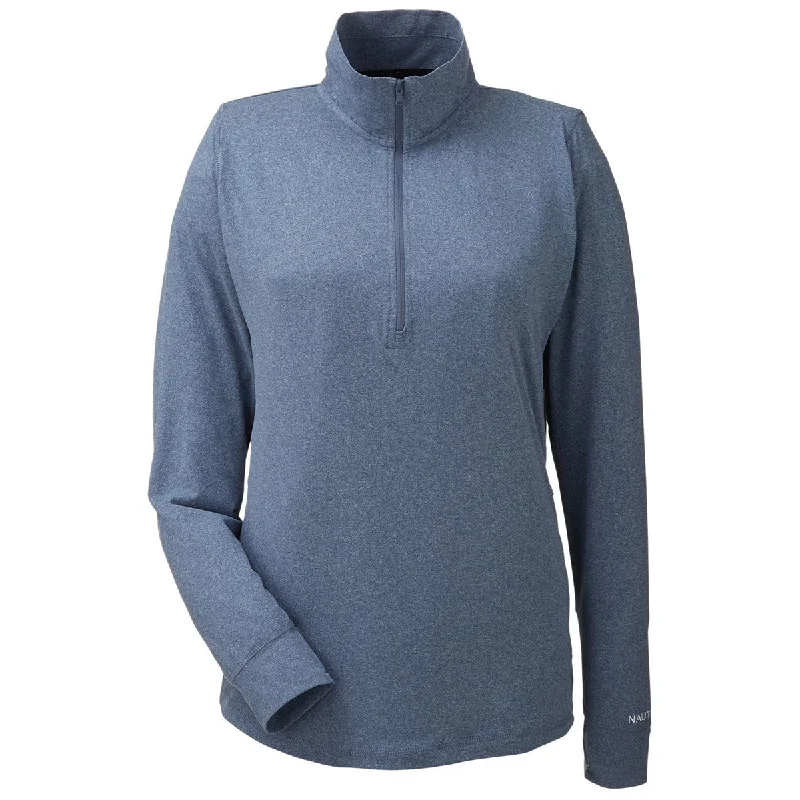 Nautica Women's Faded Navy Saltwater Quarter-Zip Pullover Scalloped Neck Pullover