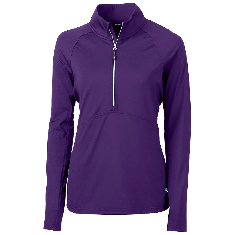 Cutter & Buck Women's College Purple Adapt Eco Knit Recycled Half Zip Pullover Lapel Neck Sweater