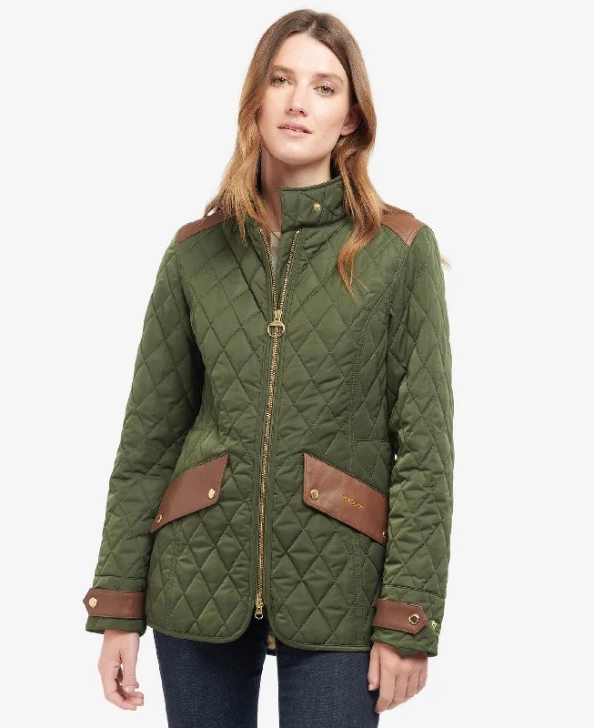 Women's Barbour | Premium Cavalry Quilt Jacket | Olive Satin Fabric Silk Fabric Chiffon Fabric