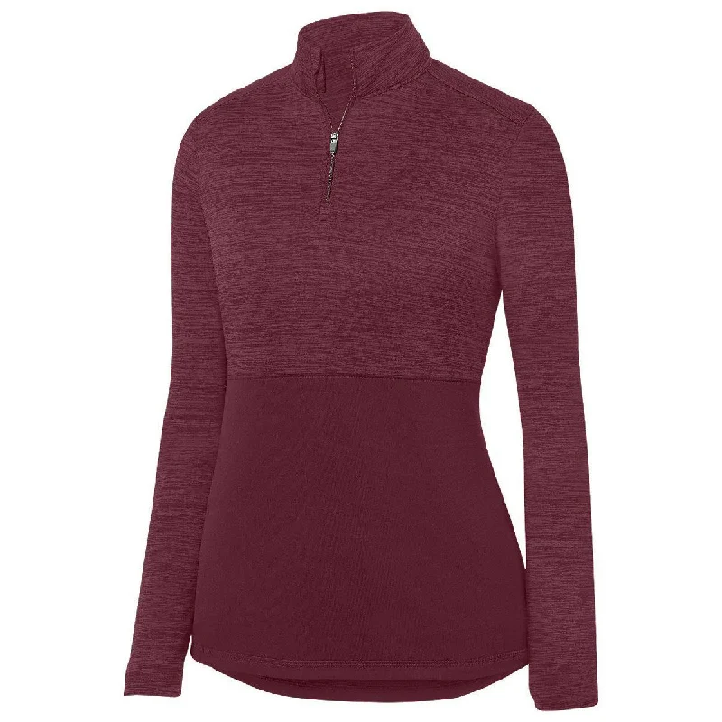 Augusta Women's Maroon Shadow Tonal Heather Quarter Zip Pullover Turtleneck Warm Pullover