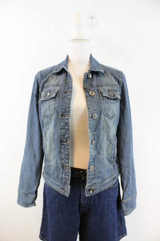 Vintage Jeans Jacket (M) Belted Jacket Elasticated Jacket Padded Jacket